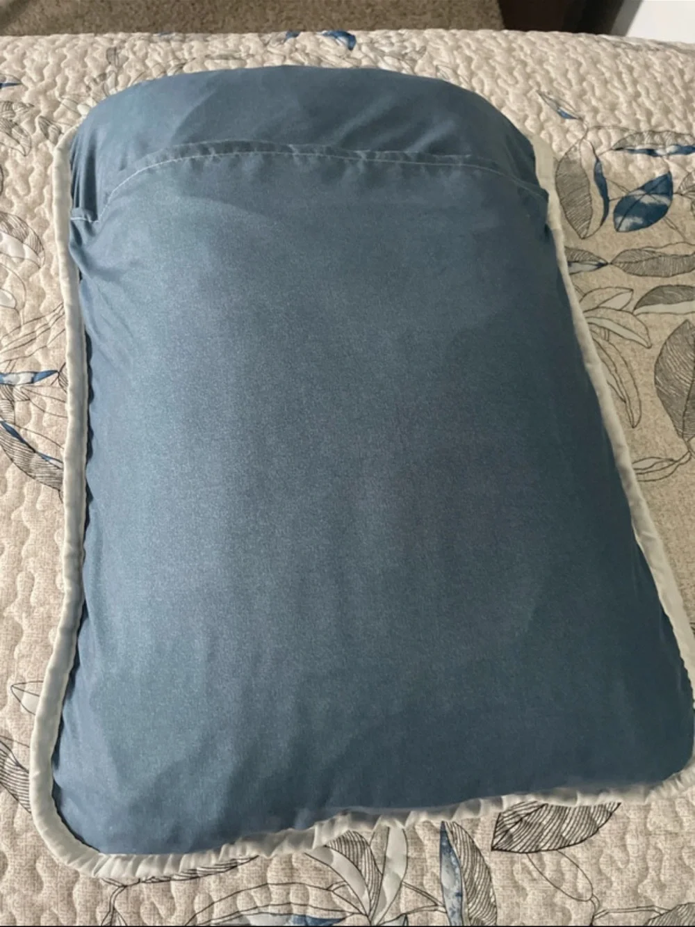 Quilted Pillow Sham with Blue Leaf Print